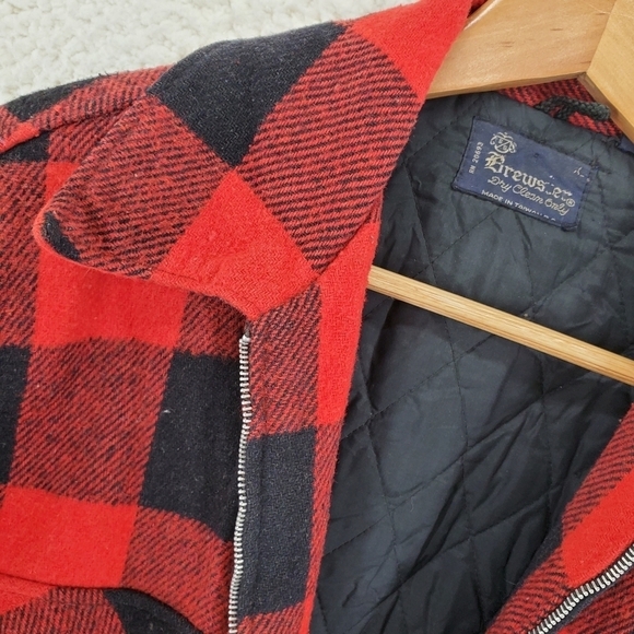 Vtg Brewster Jacket Mens XL Red Black Buffalo Plaid Flannel Wool Linen Quilted - Picture 9 of 16
